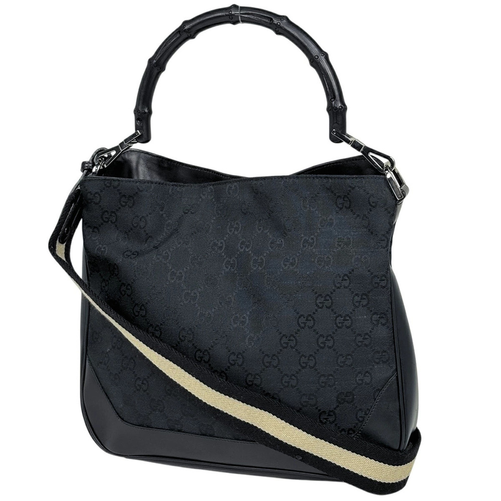 Gucci Bamboo 2way Shoulder Bag GG Canvas Black